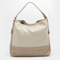 Pre Owned Aigner Metallic Beige Canvas and Leather Shoulder Bag