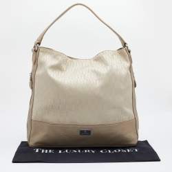 Pre Owned Aigner Metallic Beige Canvas and Leather Shoulder Bag