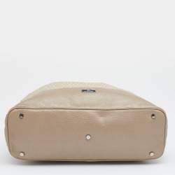 Pre Owned Aigner Metallic Beige Canvas and Leather Shoulder Bag