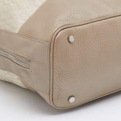 Pre Owned Aigner Metallic Beige Canvas and Leather Shoulder Bag