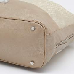 Pre Owned Aigner Metallic Beige Canvas and Leather Shoulder Bag