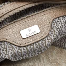 Pre Owned Aigner Metallic Beige Canvas and Leather Shoulder Bag