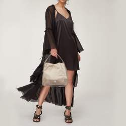 Pre Owned Aigner Metallic Beige Canvas and Leather Shoulder Bag