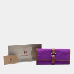 Aigner Purple/Brown Nylon and Leather Flap Continental Wallet