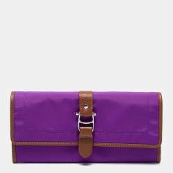 Aigner Purple/Brown Nylon and Leather Flap Continental Wallet