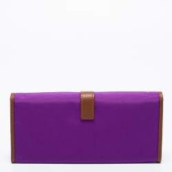 Aigner Purple/Brown Nylon and Leather Flap Continental Wallet