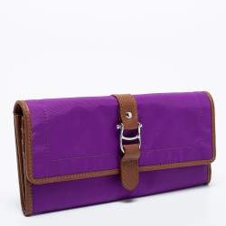 Aigner Purple/Brown Nylon and Leather Flap Continental Wallet