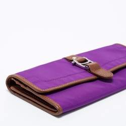 Aigner Purple/Brown Nylon and Leather Flap Continental Wallet