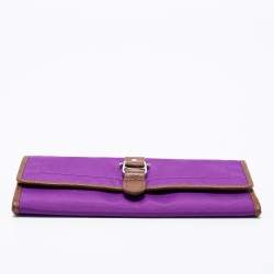 Aigner Purple/Brown Nylon and Leather Flap Continental Wallet