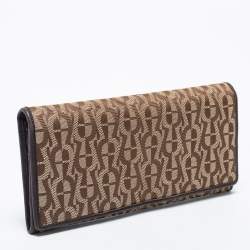 Aigner Beige/Brown Signature Canvas and Leather Flap Continental Wallet