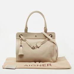 Pre Owned Aigner Beige Leather Cavallina Tote