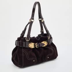 Pre Owned Aigner Brown Suede and Patent Leather Buckle Satchel