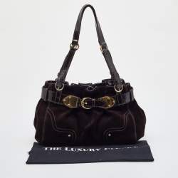 Pre Owned Aigner Brown Suede and Patent Leather Buckle Satchel