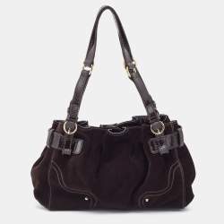 Pre Owned Aigner Brown Suede and Patent Leather Buckle Satchel