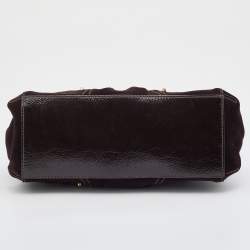 Pre Owned Aigner Brown Suede and Patent Leather Buckle Satchel