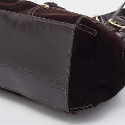 Pre Owned Aigner Brown Suede and Patent Leather Buckle Satchel
