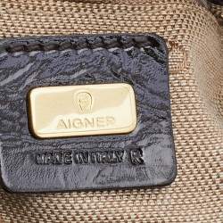 Pre Owned Aigner Brown Suede and Patent Leather Buckle Satchel