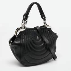 Pre Owned Aigner Black Quilted Leather Chain Satchel