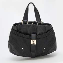 Pre Owned Aigner Black Canvas and Leather Hobo