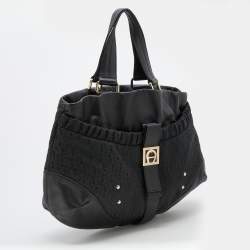 Pre Owned Aigner Black Canvas and Leather Hobo