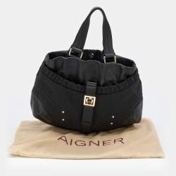 Pre Owned Aigner Black Canvas and Leather Hobo