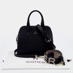 Pre Owned Aigner Black Leather Ivy Satchel