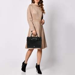 Pre Owned Aigner Black Leather Zip Satchel