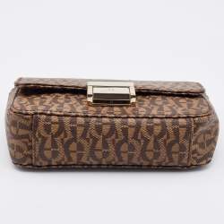 Pre Owned Aigner Brown Signature Canvas and Leather Flap Crossbody Bag 