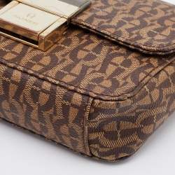 Pre Owned Aigner Brown Signature Canvas and Leather Flap Crossbody Bag 