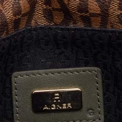 Pre Owned Aigner Brown Signature Canvas and Leather Flap Crossbody Bag 