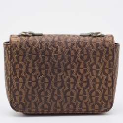 Pre Owned Aigner Brown Signature Canvas and Leather Flap Crossbody Bag 
