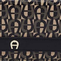 Pre Owned Aigner Black/Beige Monogram Coated Canvas and Leather Continental Wallet