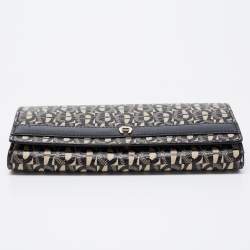 Pre Owned Aigner Black/Beige Monogram Coated Canvas and Leather Continental Wallet