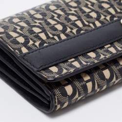 Pre Owned Aigner Black/Beige Monogram Coated Canvas and Leather Continental Wallet