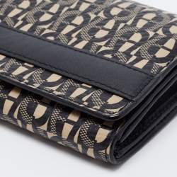 Pre Owned Aigner Black/Beige Monogram Coated Canvas and Leather Continental Wallet