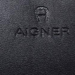 Pre Owned Aigner Black/Beige Monogram Coated Canvas and Leather Continental Wallet
