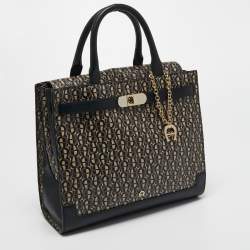 Pre Owned Aigner Black Monogram Coated Canvas and Leather Charm Tote