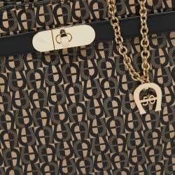 Pre Owned Aigner Black Monogram Coated Canvas and Leather Charm Tote