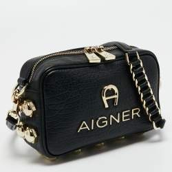 Pre Owned Aigner Black Leather Bombe A Camera Crossbody Bag