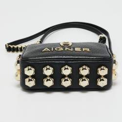 Pre Owned Aigner Black Leather Bombe A Camera Crossbody Bag