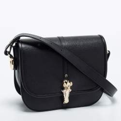Pre Owned Aigner Black Leather Flap Crossbody Bag