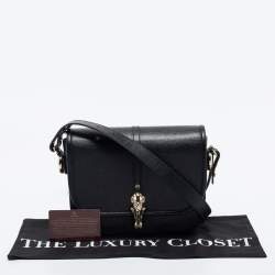 Pre Owned Aigner Black Leather Flap Crossbody Bag