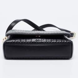 Pre Owned Aigner Black Leather Flap Crossbody Bag