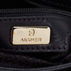 Pre Owned Aigner Black Leather Flap Crossbody Bag