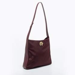 Pre Owned Aigner Burgundy Nylon and Leather Logo Lock Shoulder Bag