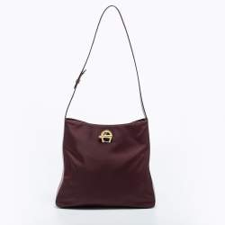 Pre Owned Aigner Burgundy Nylon and Leather Logo Lock Shoulder Bag