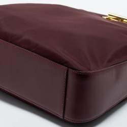 Pre Owned Aigner Burgundy Nylon and Leather Logo Lock Shoulder Bag