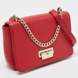 Pre Owned Aigner Red Leather Flap Crossbody Bag