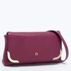 Pre Owned Aigner Purple Grained Leather Clutch Bag