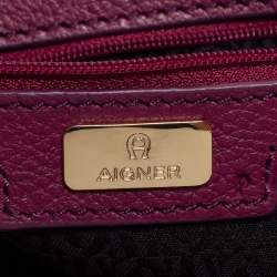 Pre Owned Aigner Purple Grained Leather Clutch Bag